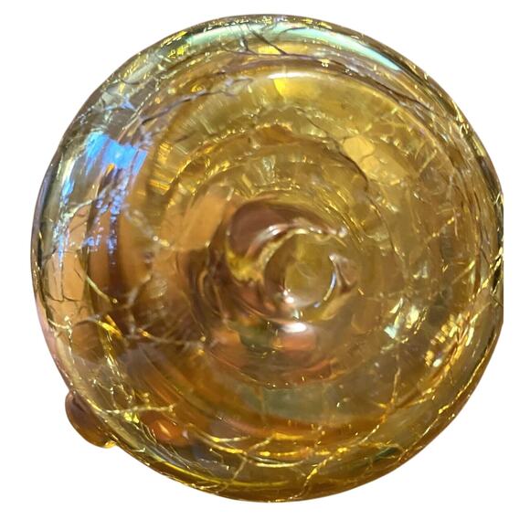 Vintage Amber Crackle Glass Ruffle Top Handled Pitcher Vase Hand-blown MCM - Picture 4 of 6